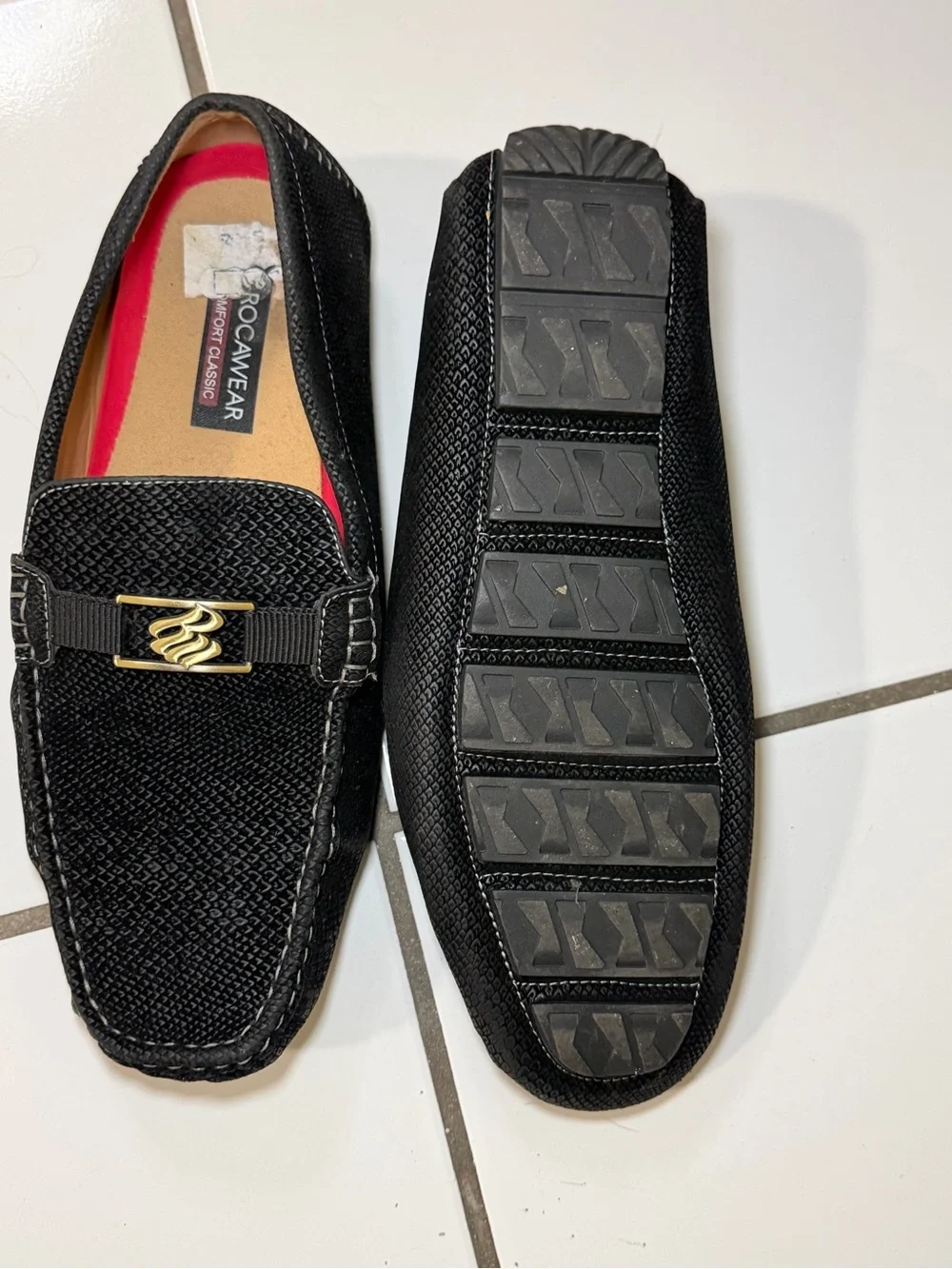 Rocawear Black Men’s Slip-On Loafers with Gold Accent